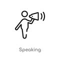 outline speaking vector icon. isolated black simple line element illustration from communication concept. editable vector stroke