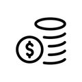 Outline stack of coins and dollar sign. Cash logo icon isolated on white background. Line money symbol for web site Royalty Free Stock Photo