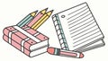 Outline Stacked Notebooks with Pencils and Eraser, vector design Generative AI Royalty Free Stock Photo