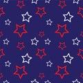 Outline Stars Shape Ornament. American Seamless Pattern Design Template. Red, Dark Blue and White Color Theme Royalty Free Stock Photo