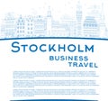 Outline Stockholm Skyline with Blue Buildings and copy space