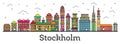 Outline Stockholm Sweden City Skyline with Color Buildings Isolated on White.