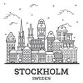 Outline Stockholm Sweden City Skyline with Historic Buildings Isolated on White