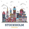 Outline Stockholm Sweden City Skyline with Modern Colored Buildings Isolated on White