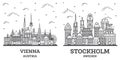 Outline Stockholm Sweden and Vienna Austria City Skyline Set