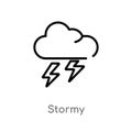 outline stormy vector icon. isolated black simple line element illustration from weather concept. editable vector stroke stormy Royalty Free Stock Photo