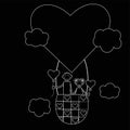 Outline style black and white Girl and boy are flying in a hot air balloon Valentine sky vector design Love story of a Royalty Free Stock Photo