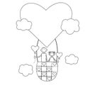 Outline style black and white Girl and boy are flying in a hot air balloon Valentine sky vector design Love story of a Royalty Free Stock Photo