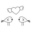 Outline style character design. Easter birds outline doodle, great design for any purposes. Holiday decoration. Coloring