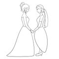 Outline style couple of lesbian brides holding hands at the wedding Royalty Free Stock Photo