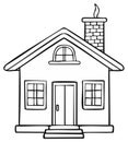Outline style drawing of a cozy house with chimney and windows Royalty Free Stock Photo