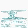 Outline Style Front Semi Oblique Pontoon Plane Vector Illustration Royalty Free Stock Photo