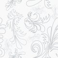 Outline Style Gray Floral Vector Illustration Seamless Pattern