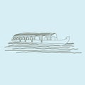 Outline Style Semi-Oblique Indian Kerala Houseboat Vector Illustration