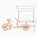 Outline Style Mobile Food Bike Shop Vector Illustration