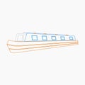 Outline Style Oblique View Narrow Boat Vector Illustration