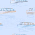 Outline Style Narrow Boat Vector Illustration Seamless Pattern
