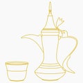 Outline Style Traditional Arab Coffee Vector Illustration