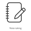 Outline style ui icons hard skill collection. Education and business. Vector black linear icon illustration. Notepad with pen note Royalty Free Stock Photo