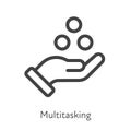 Outline style ui icons soft skill for business collection. Vector black linear illustration. Multitasking. Human hand hold