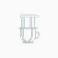 Outline Style Vietnamese Drip Coffee Brewing Vector Illustration