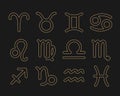 12 Outline Style Zodiac Signs Capricorn Aquarius Pisces Aries Taurus Gemini Cancer Leo Virgo Libra Scorpio Sagittarius - Royalty Free Stock Photo