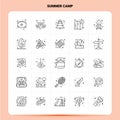 OutLine 25 Summer Camp Icon set. Vector Line Style Design Black Icons Set. Linear pictogram pack. Web and Mobile Business ideas Royalty Free Stock Photo