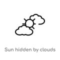 outline sun hidden by clouds vector icon. isolated black simple line element illustration from weather concept. editable vector
