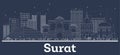 Outline Surat India City Skyline with White Buildings