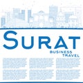 Outline Surat Skyline with Blue Buildings and Copy Space.