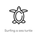 outline surfing a sea turtle vector icon. isolated black simple line element illustration from culture concept. editable vector