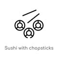 outline sushi with chopsticks from japan vector icon. isolated black simple line element illustration from food concept. editable Royalty Free Stock Photo