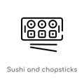 outline sushi and chopsticks vector icon. isolated black simple line element illustration from food concept. editable vector Royalty Free Stock Photo