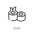 outline sushi vector icon. isolated black simple line element illustration from fast food concept. editable vector stroke sushi Royalty Free Stock Photo