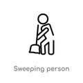 outline sweeping person vector icon. isolated black simple line element illustration from people concept. editable vector stroke