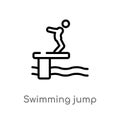 outline swimming jump vector icon. isolated black simple line element illustration from sports concept. editable vector stroke