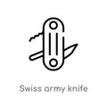 outline swiss army knife vector icon. isolated black simple line element illustration from camping concept. editable vector stroke Royalty Free Stock Photo