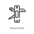 outline swiss knife vector icon. isolated black simple line element illustration from camping concept. editable vector stroke Royalty Free Stock Photo