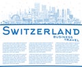 Outline Switzerland city skyline with blue buildings and copy space. Modern and historic architecture. Switzerland cityscape with