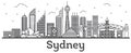 Outline Sydney Australia City Skyline with Modern Buildings Isolated on White. Royalty Free Stock Photo