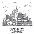 Outline Sydney Australia City Skyline with Modern Buildings Isolated on White Royalty Free Stock Photo