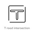 outline t road intersection vector icon. isolated black simple line element illustration from maps and flags concept. editable