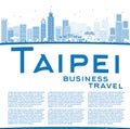 Outline Taipei skyline with blue landmarks and copy space