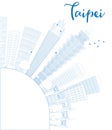 Outline Taipei skyline with blue landmarks and copy space.