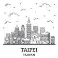 Outline Taipei Taiwan City Skyline with Modern Buildings Isolated on White Royalty Free Stock Photo