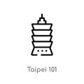 outline taipei 101 vector icon. isolated black simple line element illustration from monuments concept. editable vector stroke
