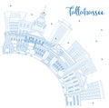 Outline Tallahassee Florida City Skyline with Blue Buildings and Copy Space. Tallahassee Cityscape with Landmarks. Business Travel