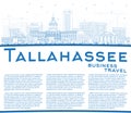 Outline Tallahassee Florida City Skyline with Blue Buildings and Copy Space