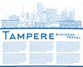 Outline Tampere Finland city skyline with blue buildings and copy space. Tampere cityscape with landmarks. Travel and tourism