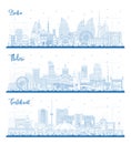 Outline Tbilisi Georgia, Tashkent Uzbekistan and Baku Azerbaijan City Skyline Set